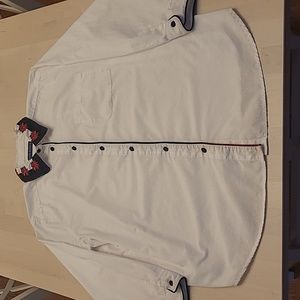 VTG Karen Scott Velvet Embroidered Pointsetta Neckline White Button Front Blouse